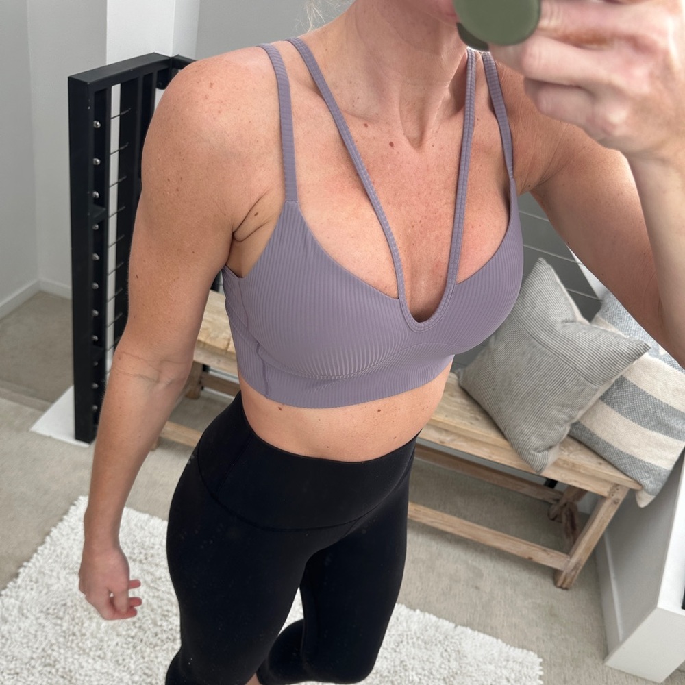 Lululemon Cloud Longline Sports Bra Mauve Ribbed Strappy Back | Size 4 - Picture 5 of 11